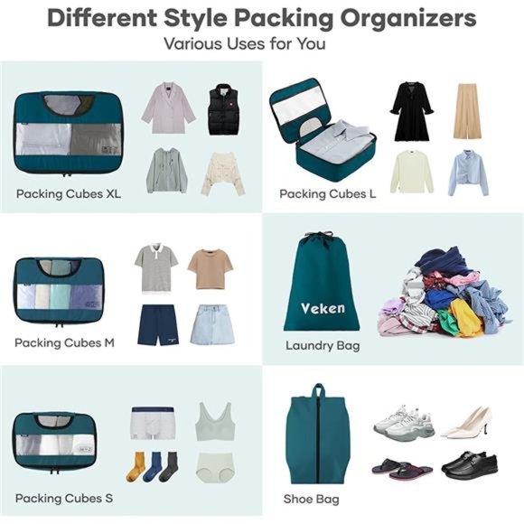 6 Pc Set Packing Cubes Luggage Packing Organizers for Travel Accessories - Picture 4 of 6